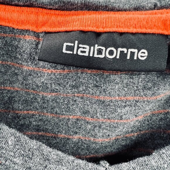 Claiborne Mens Shirt Extra Large Gray Striped 100% Cotton Pullover Short Sleeve - Picture 3 of 8